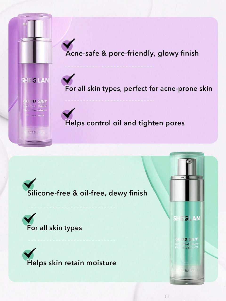 SHEGLAM Good Grip Hydrating Primer-Blueberry+AHA - Mauve Purple