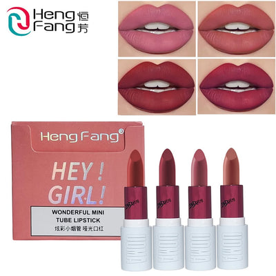 Hengfang Hey Girl! Wonderful Mini Tube Matte Finish Lipstick 4Pcs Set
