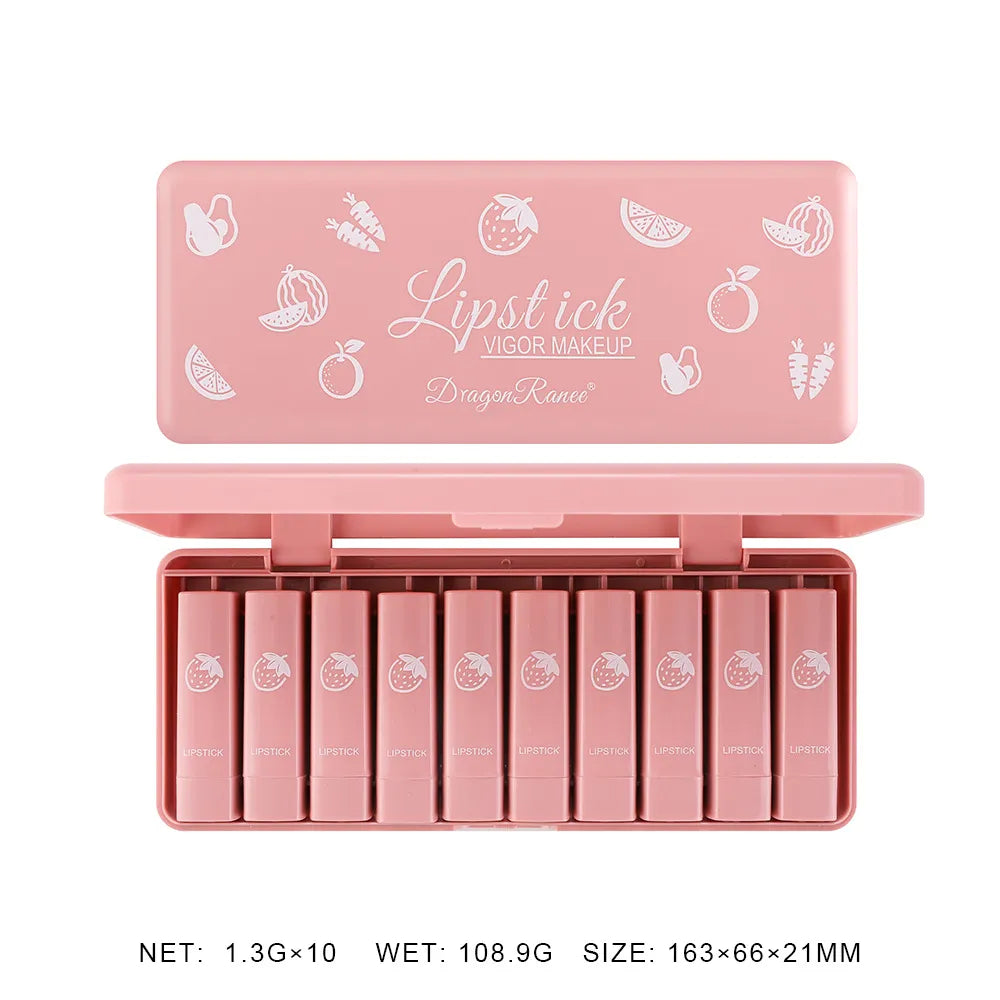 Dragon Ranee Vigor Make Up Matte Lipstick 10Pcs Set