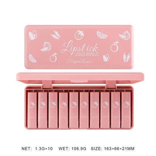 Dragon Ranee Vigor Make Up Matte Lipstick 10Pcs Set